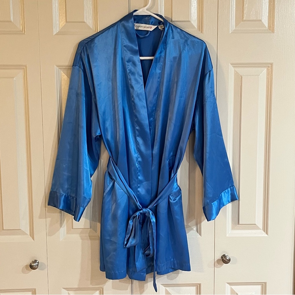 Vintage Victoria's Secret Silky Satin Blue Belted Bathrobe OS